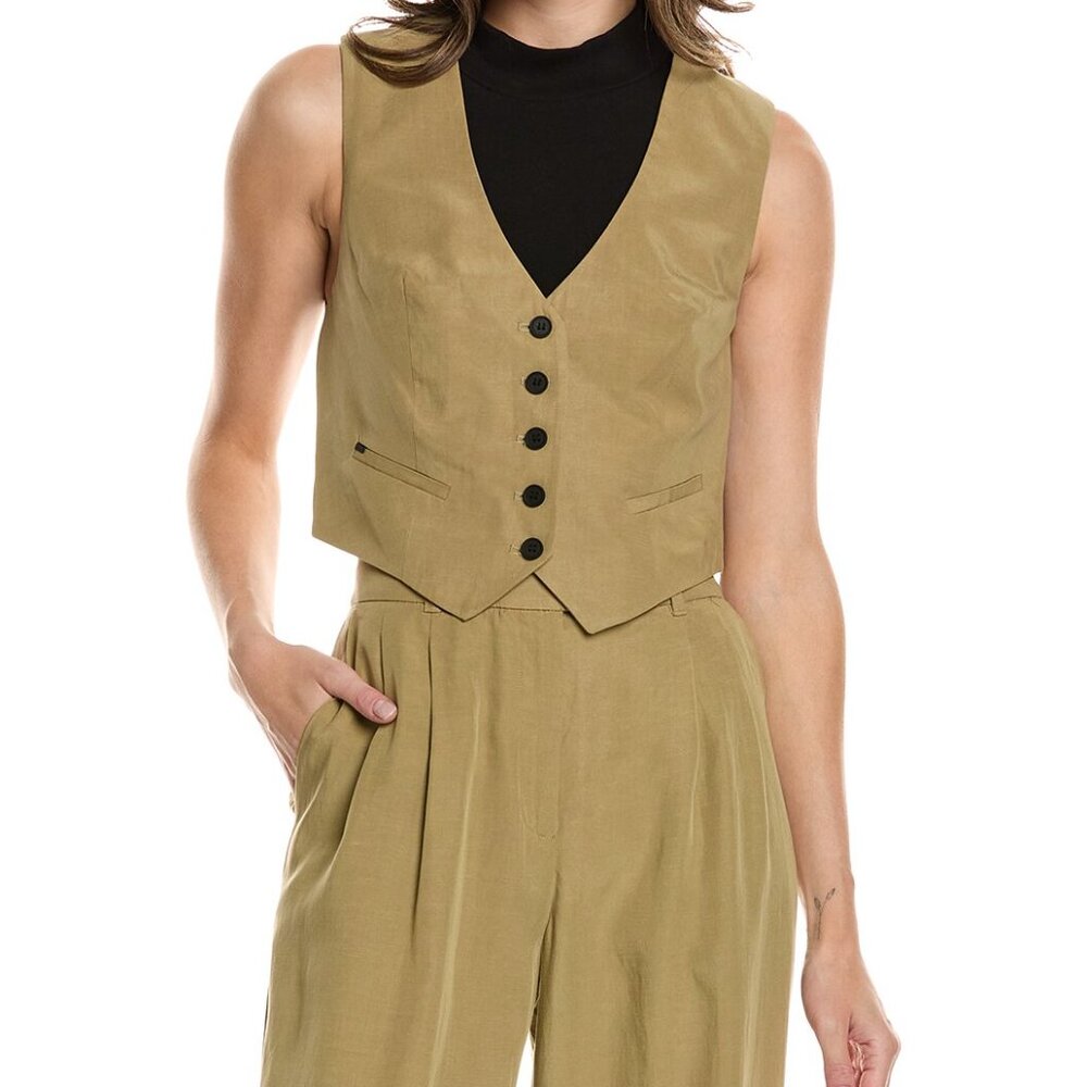 AllSaints Deri Lyn Linen-Blend Waistcoat